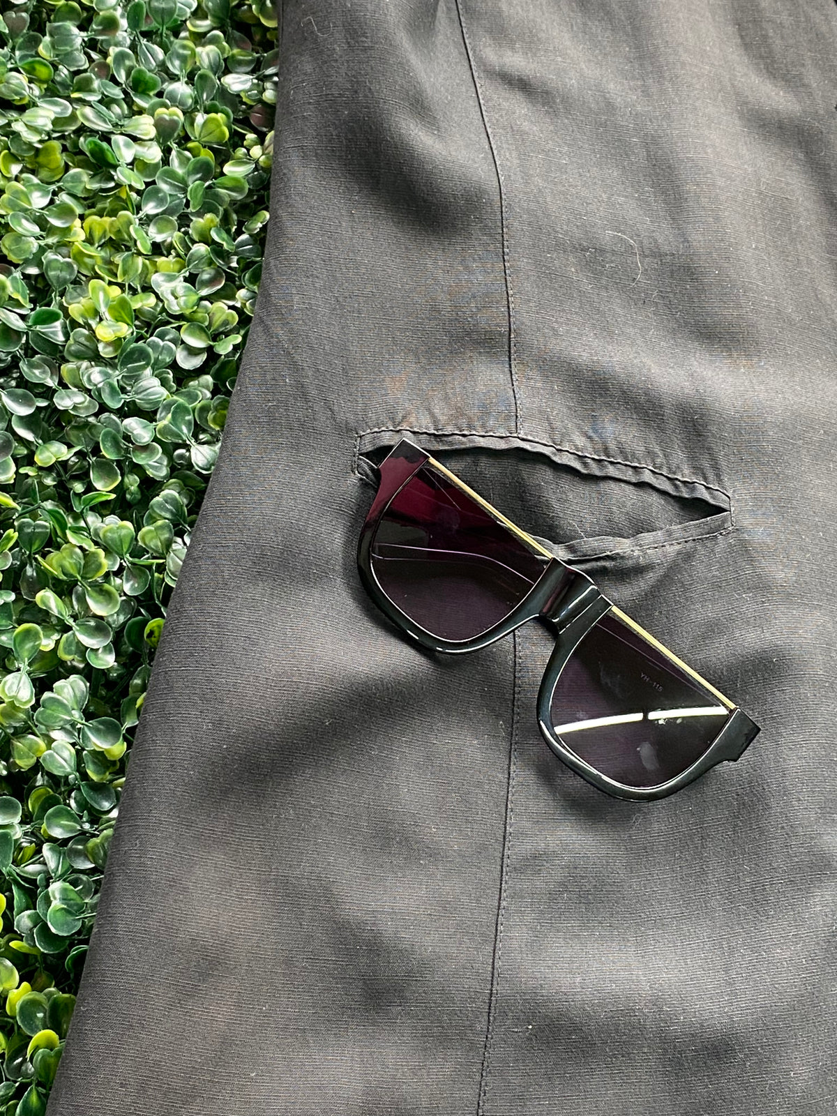 Cornelle Black Longline Blazer with Champagne Patch Sleeves — detail