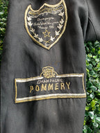 Cornelle Black Longline Blazer with Champagne Patch Sleeves — detail