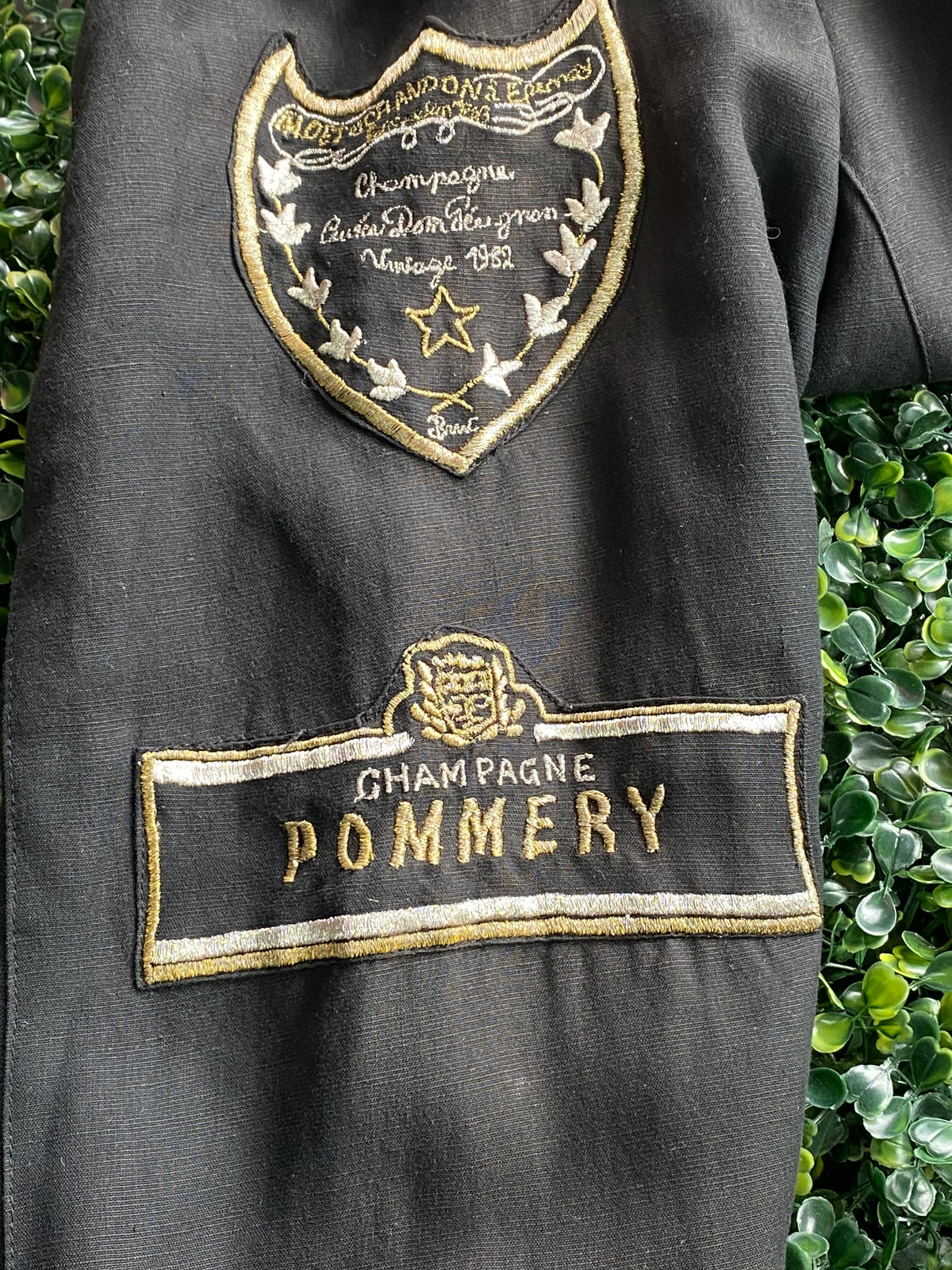 Cornelle Black Longline Blazer with Champagne Patch Sleeves — detail