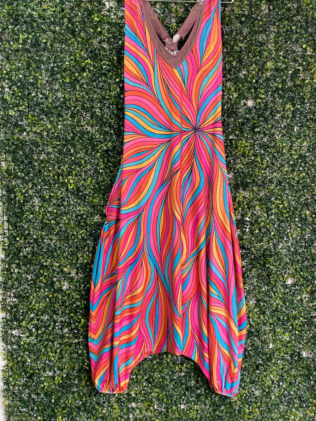 Rainbow Swirl Ruched Maxi Dress — detail