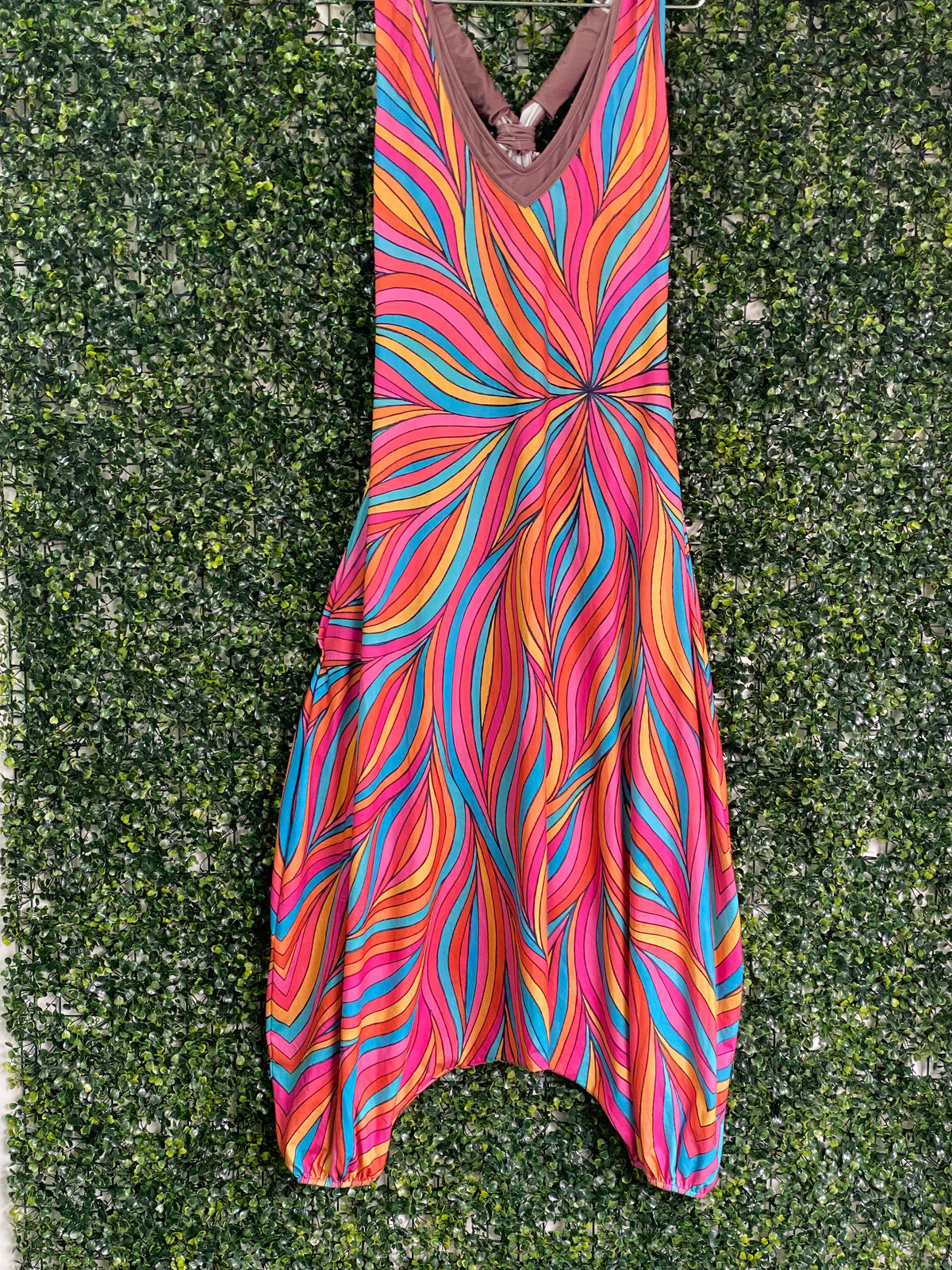 Rainbow Swirl Ruched Maxi Dress — detail