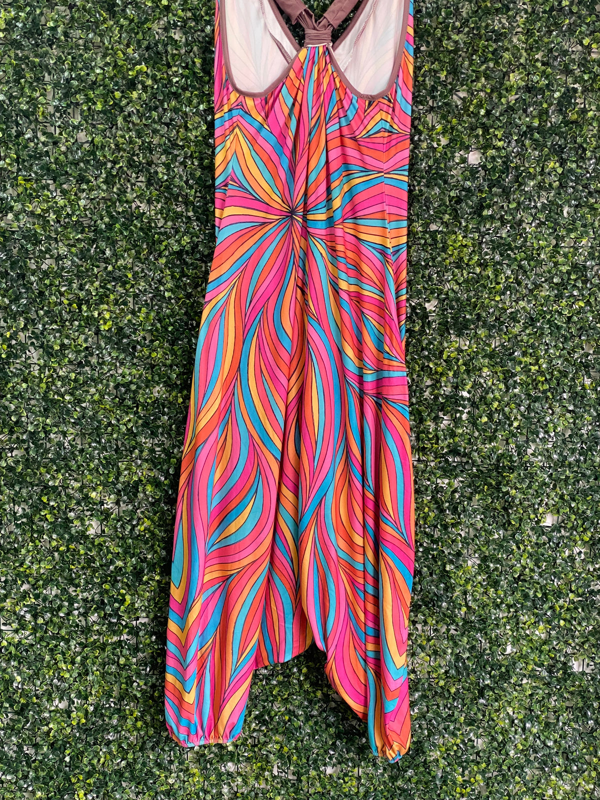 Rainbow Swirl Ruched Maxi Dress — detail