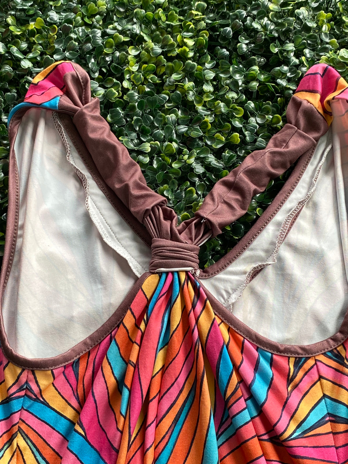 Rainbow Swirl Ruched Maxi Dress — detail