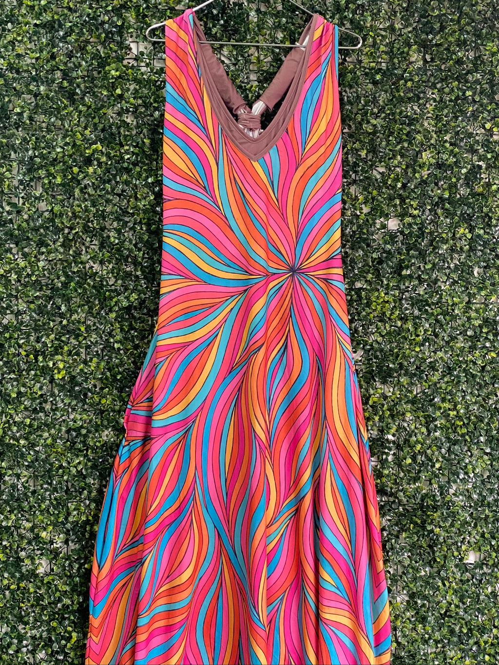 Rainbow Swirl Ruched Maxi Dress — front