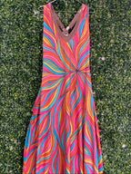 Rainbow Swirl Ruched Maxi Dress — front