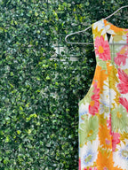Retro Orange & Pink Floral Button-Front Maxi Dress — detail