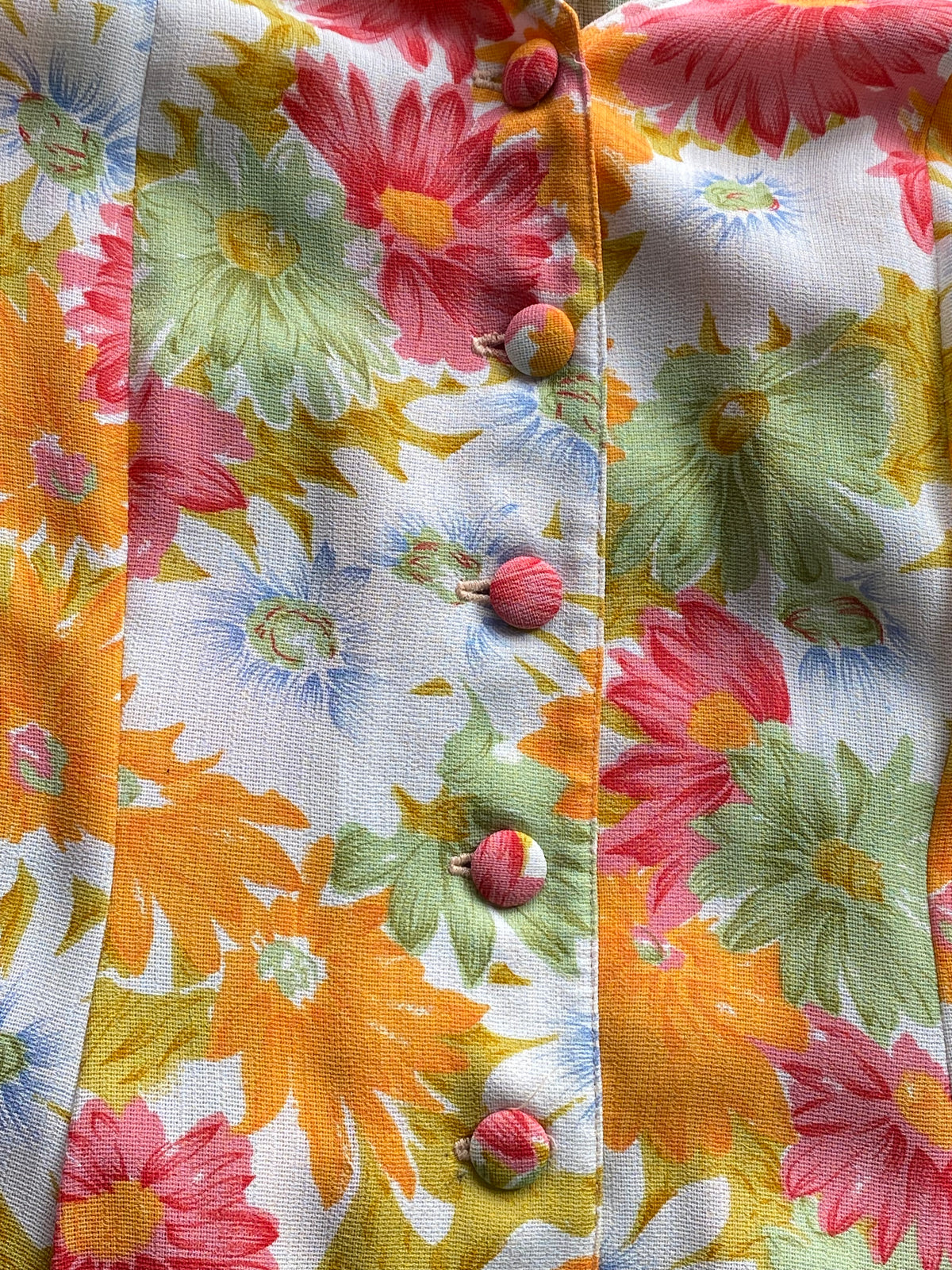 Retro Orange & Pink Floral Button-Front Maxi Dress — detail