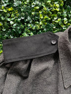 Grey Houndstooth Longline Coat with Contrast Tabs — detail