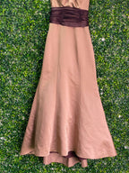 Bronze & Chocolate Strapless Evening Gown with Jewelled Brooch — back