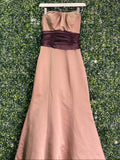 Bronze & Chocolate Strapless Evening Gown with Jewelled Brooch — detail