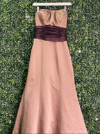 Bronze & Chocolate Strapless Evening Gown with Jewelled Brooch — detail