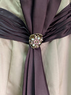 Bronze & Chocolate Strapless Evening Gown with Jewelled Brooch — detail