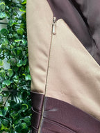 Bronze & Chocolate Strapless Evening Gown with Jewelled Brooch — detail
