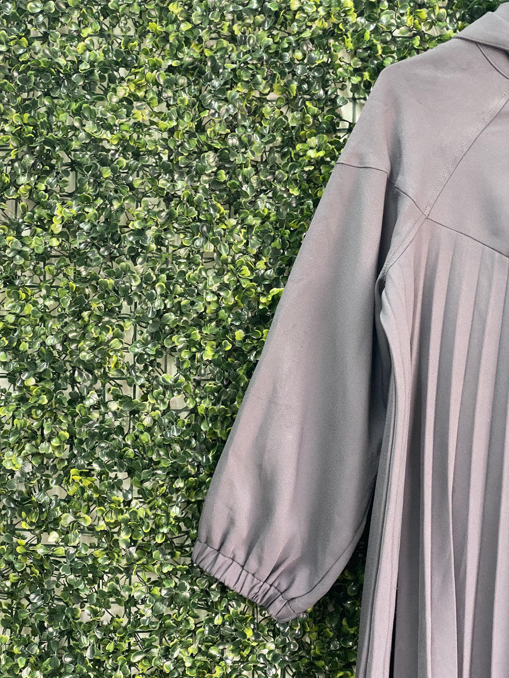 Zara Charcoal Grey Pleated Hooded Dress — detail