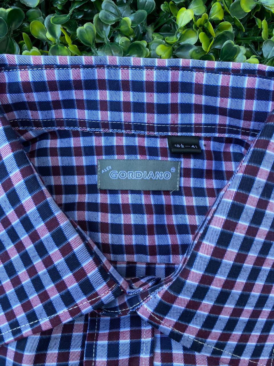 Giordano Blue & Burgundy Check Long-Sleeve Shirt