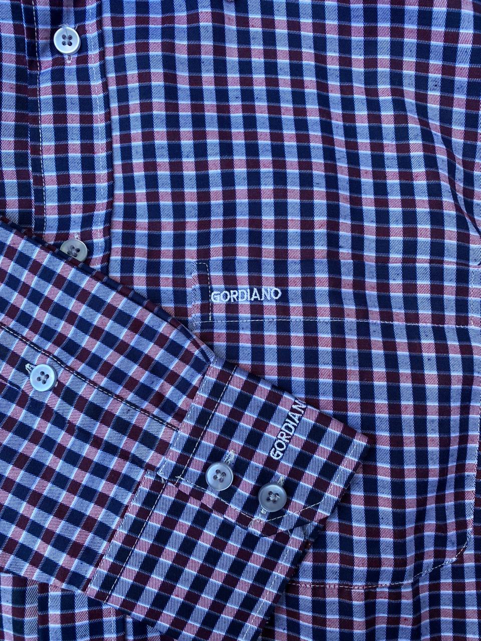 Giordano Blue & Burgundy Check Long-Sleeve Shirt