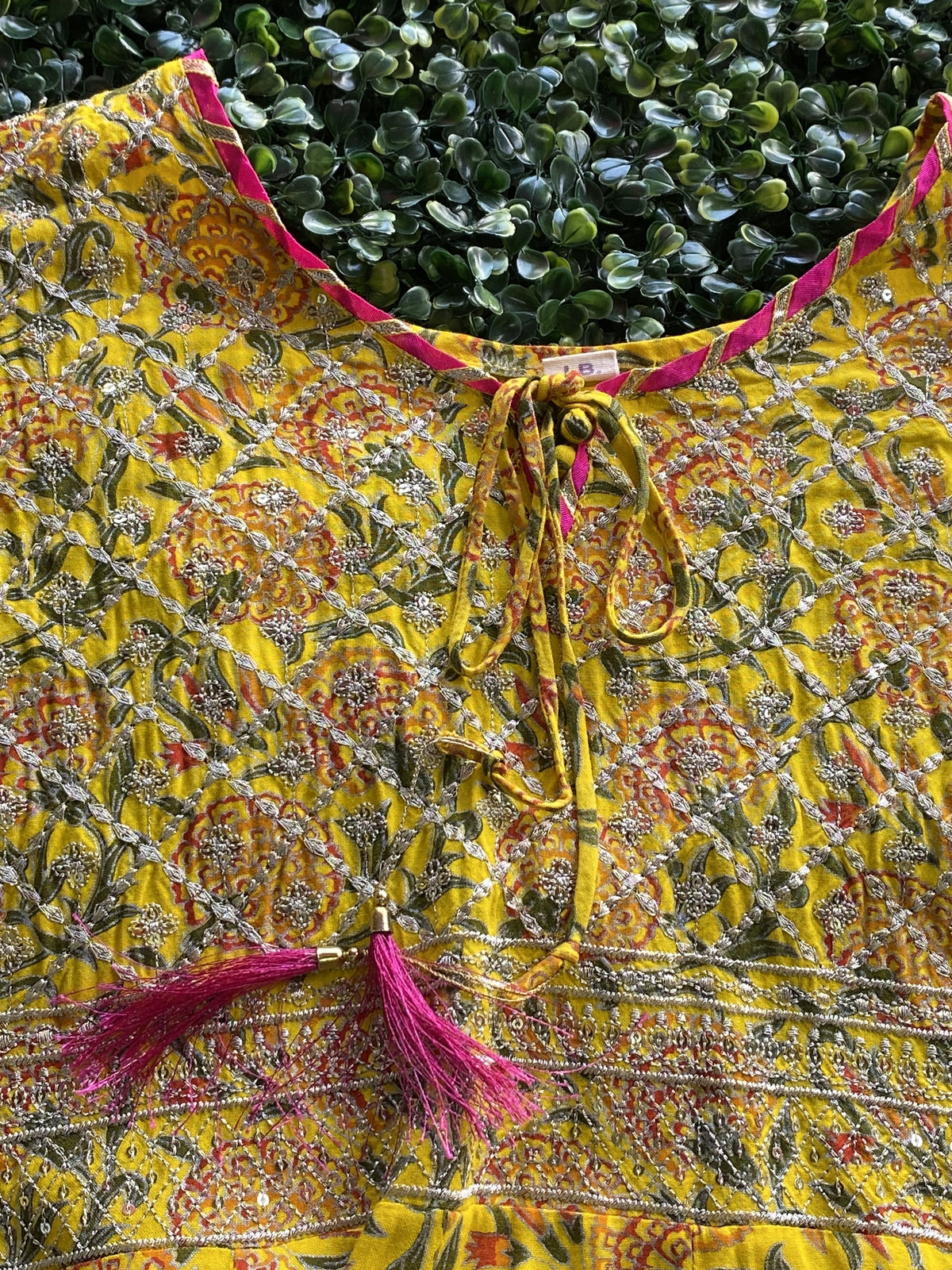 J.B. Mustard Floral Embellished Tunic Dress — detail
