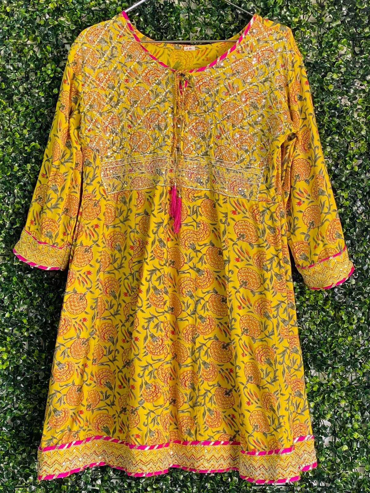 J.B. Mustard Floral Embellished Tunic Dress — front