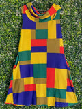 Olive de Olive Multicolour Geometric A-Line Dress — front