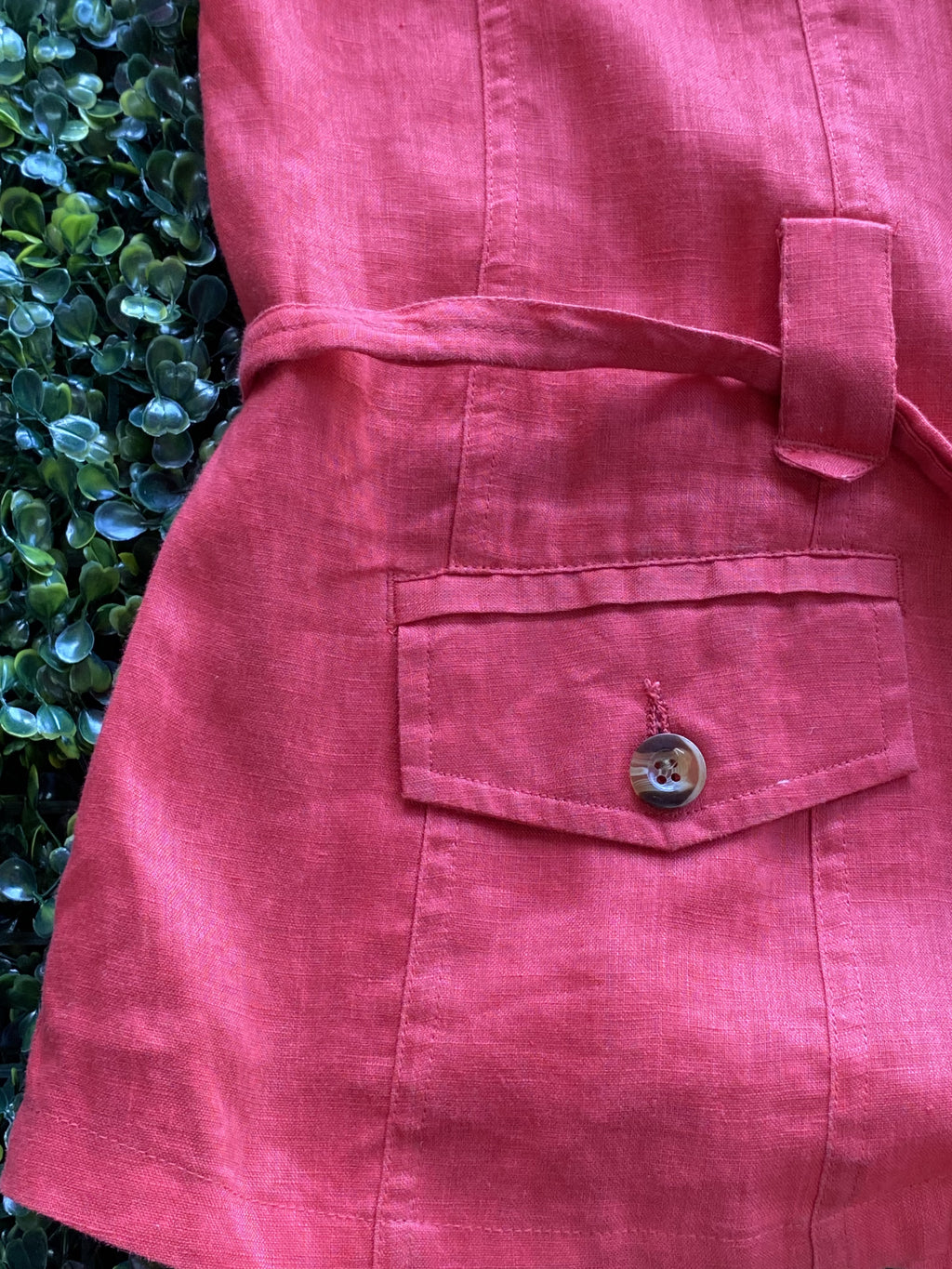 Truworths Coral Red Pure Linen Utility Jacket — detail