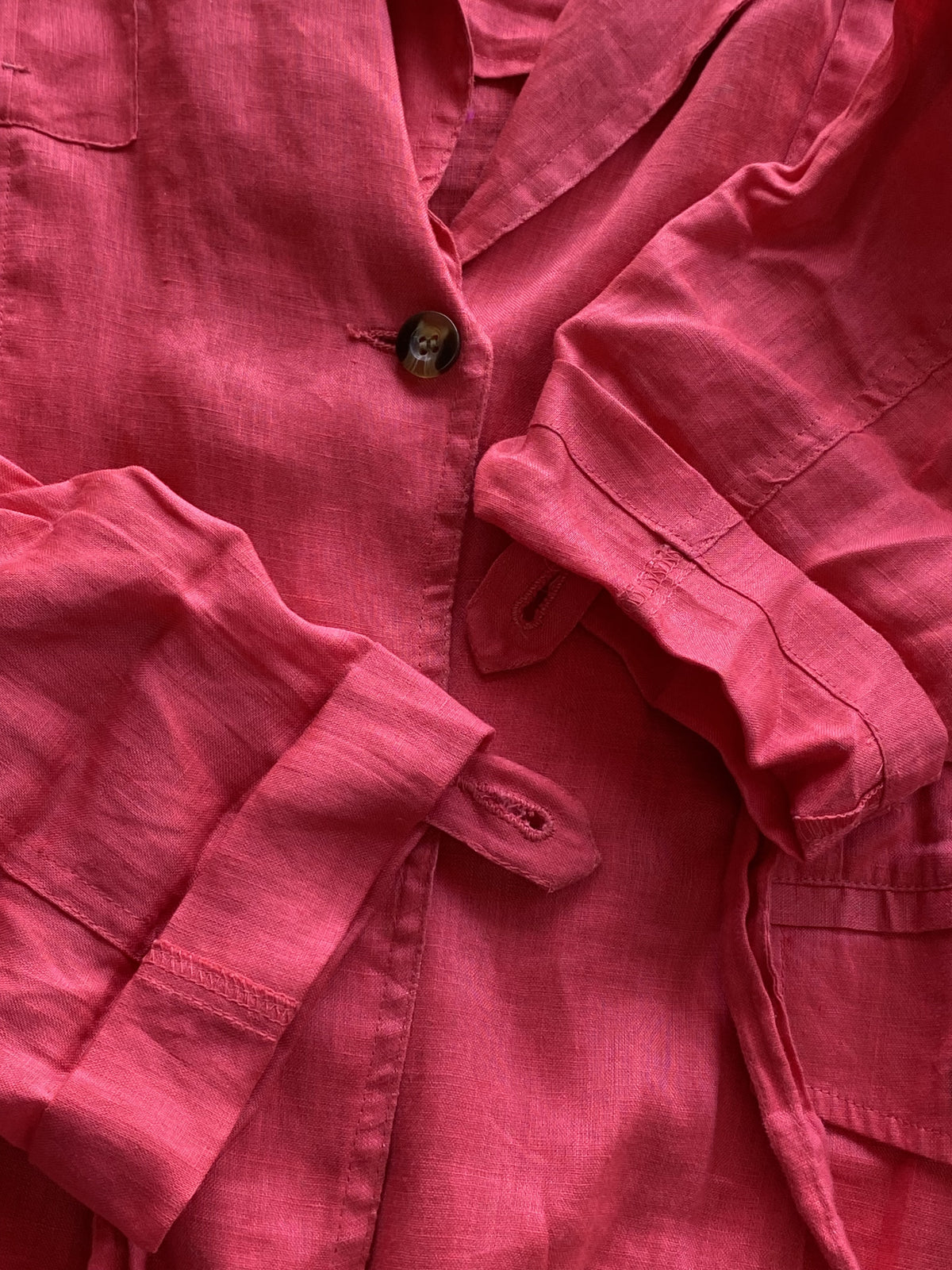 Truworths Coral Red Pure Linen Utility Jacket — detail