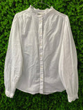 White Ruffle Neck Button-Up Blouse