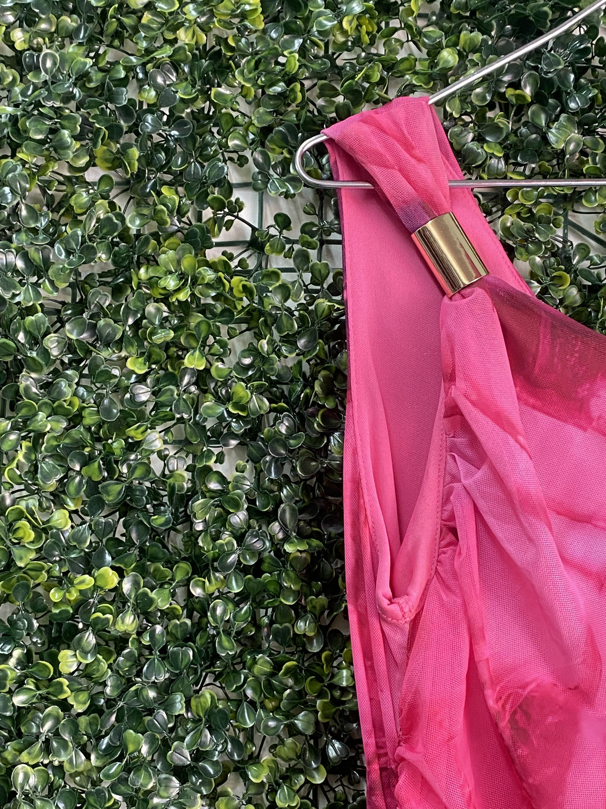 Miss Moi Fuchsia Marble Print One-Shoulder Maxi Dress — detail
