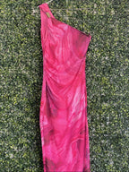 Miss Moi Fuchsia Marble Print One-Shoulder Maxi Dress — front