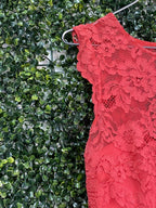Forever New Coral Lace Midi Dress with Cutout Back — detail