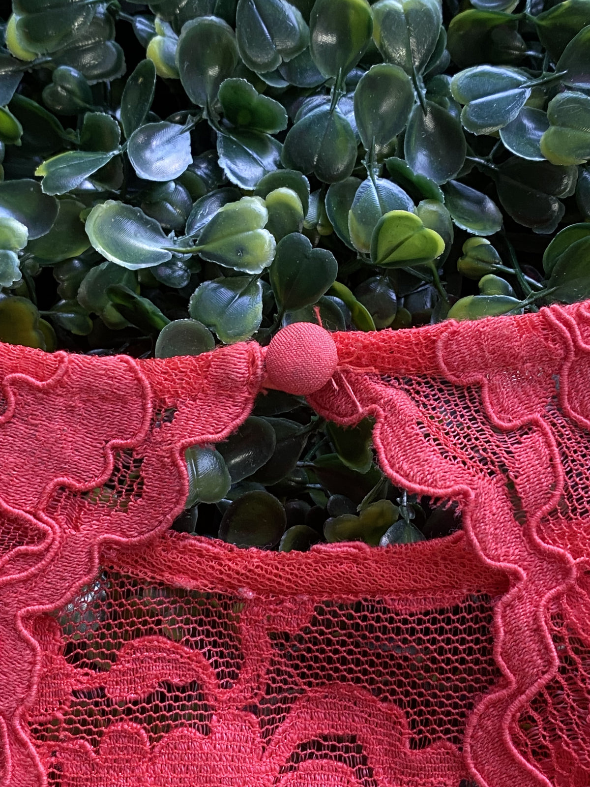 Forever New Coral Lace Midi Dress with Cutout Back — detail