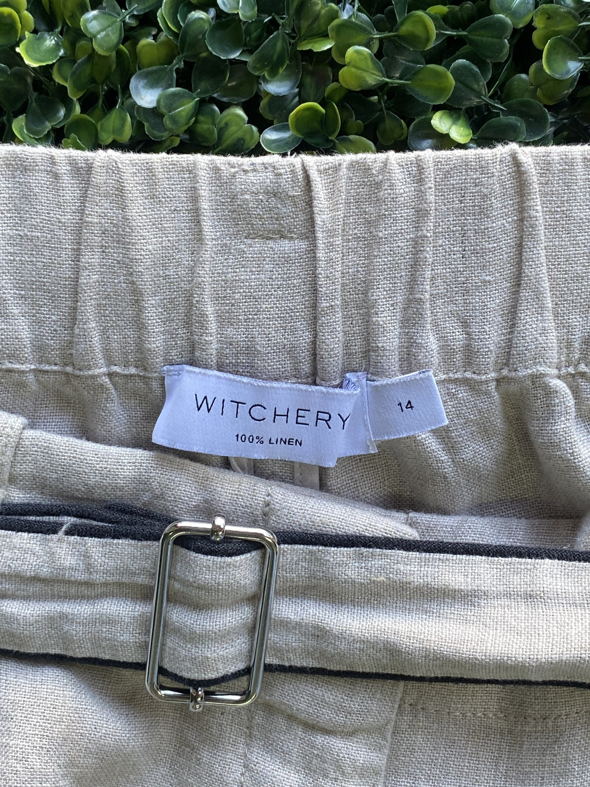 Witchery Oatmeal Linen Belted Wide-Leg Pants — brand