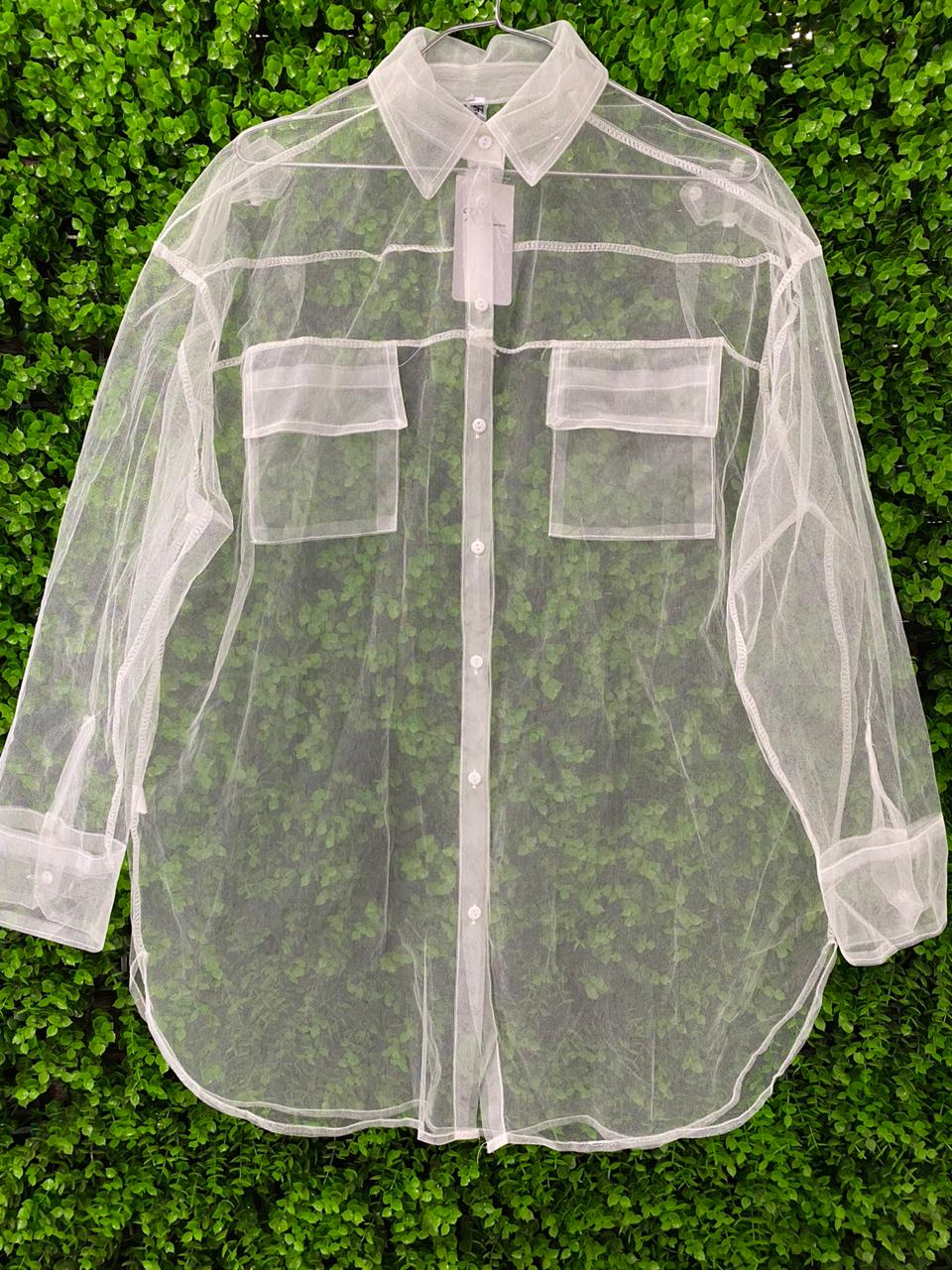 White Sheer Organza Button-Up Shirt