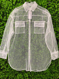 White Sheer Organza Button-Up Shirt
