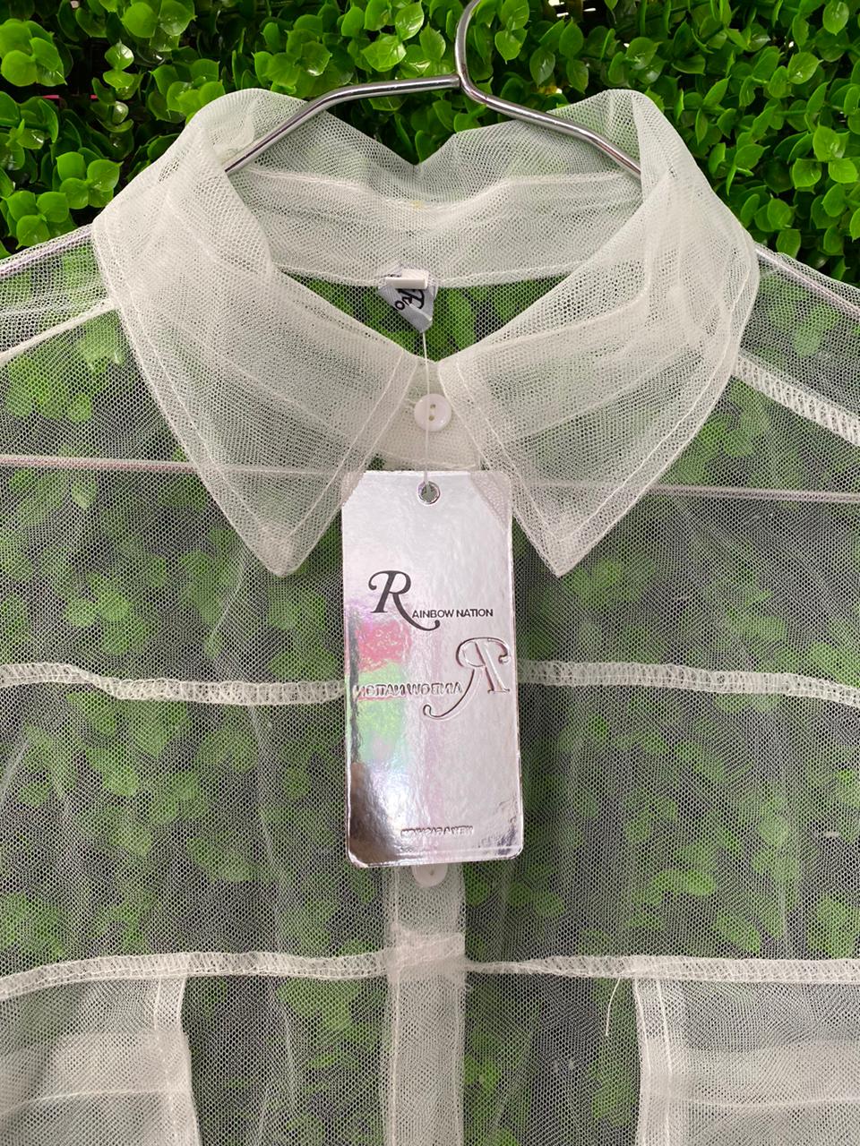 White Sheer Organza Button-Up Shirt