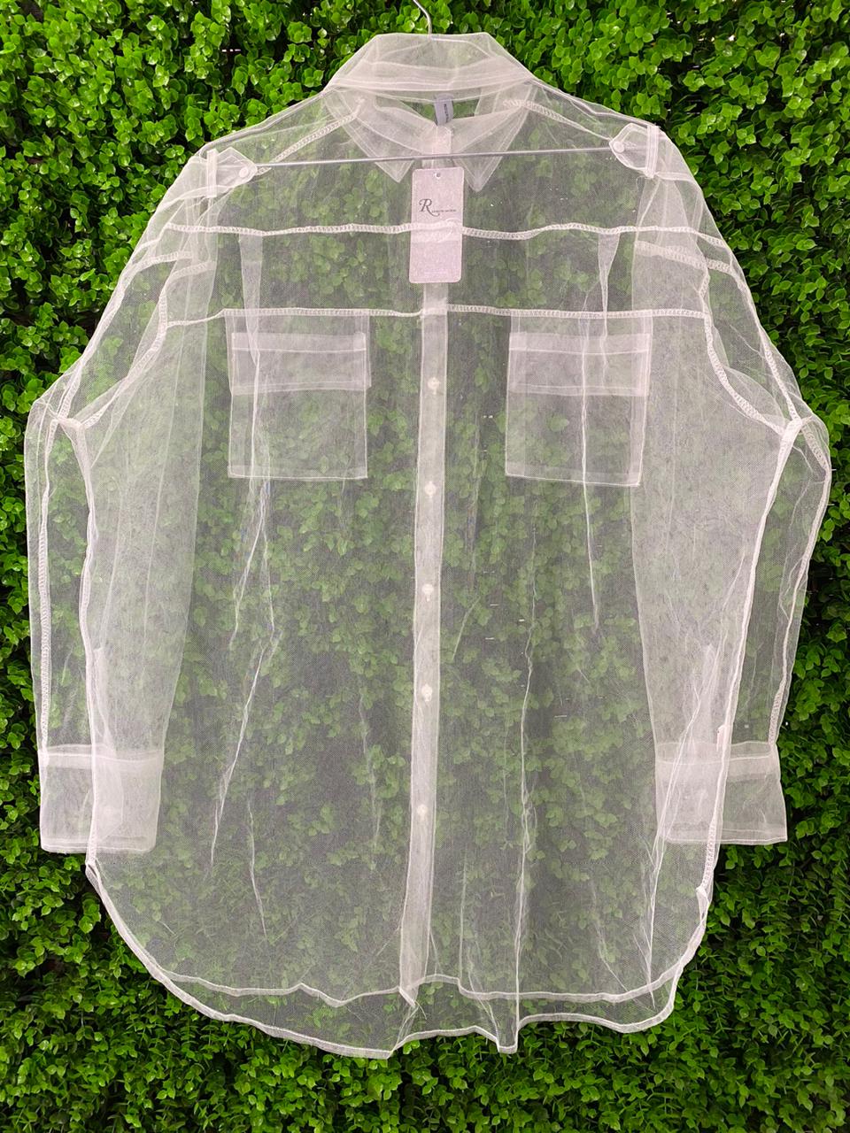 White Sheer Organza Button-Up Shirt