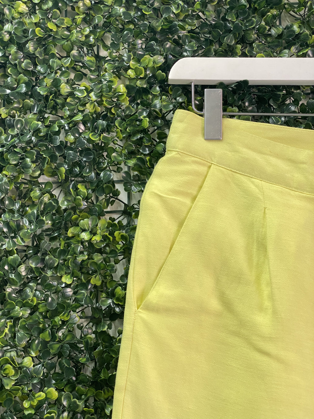 Poetry Lemon Yellow Tailored Linen-Blend Shorts — detail