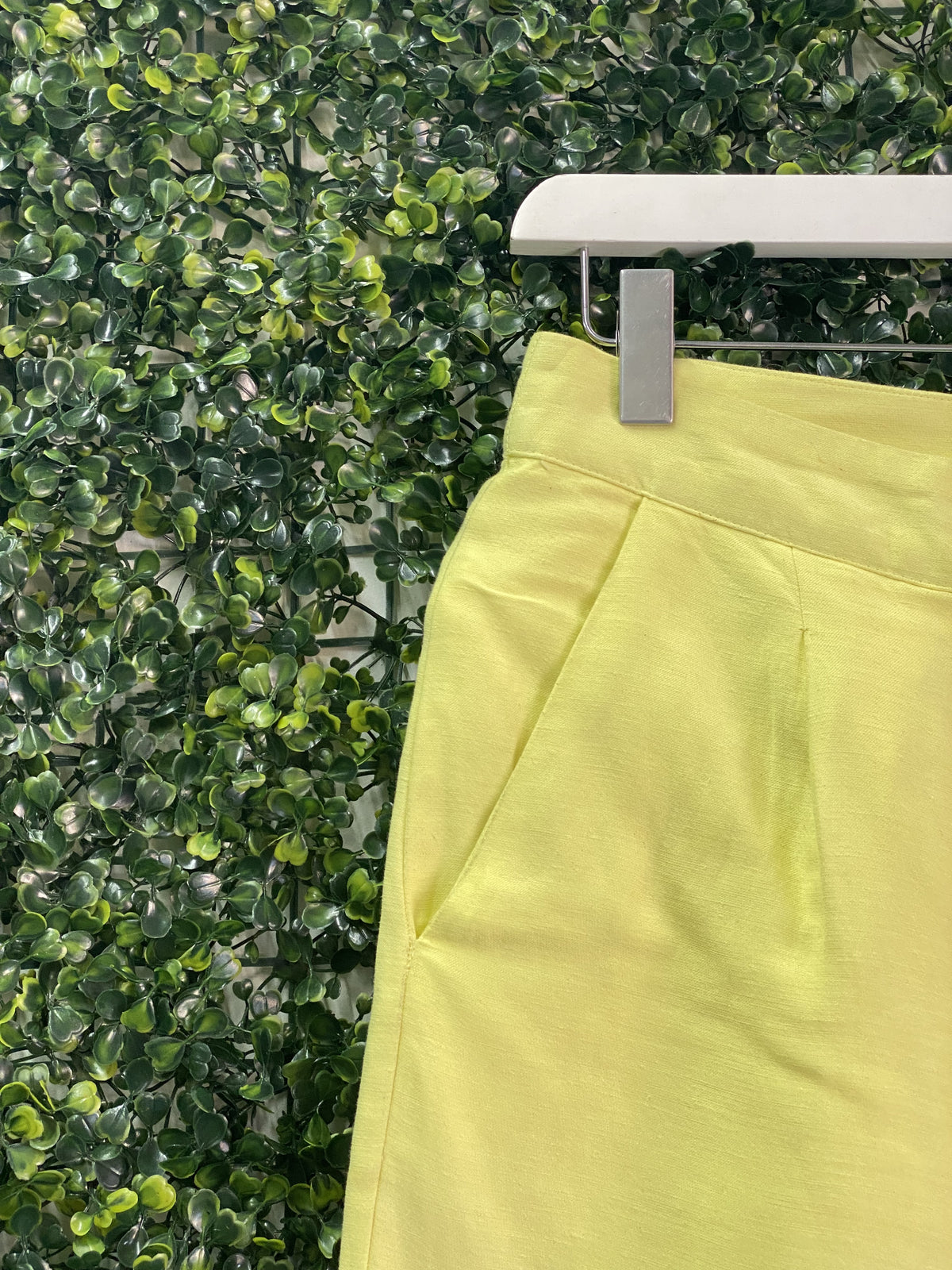 Poetry Lemon Yellow Tailored Linen-Blend Shorts — detail