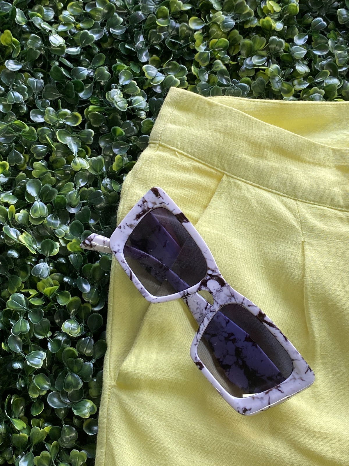 Poetry Lemon Yellow Tailored Linen-Blend Shorts — detail