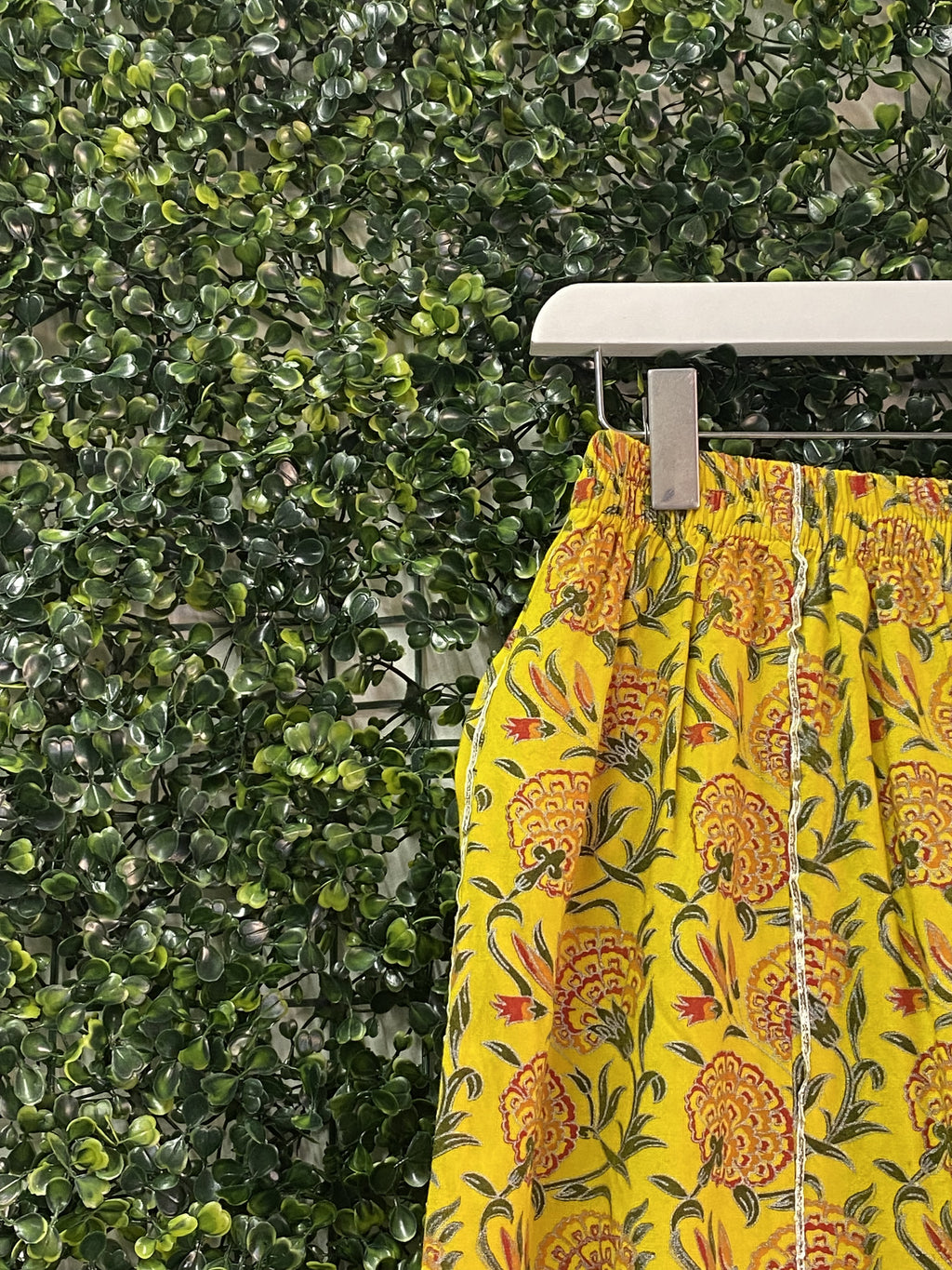 Mustard Floral Border-Print Wide-Leg Pants — detail