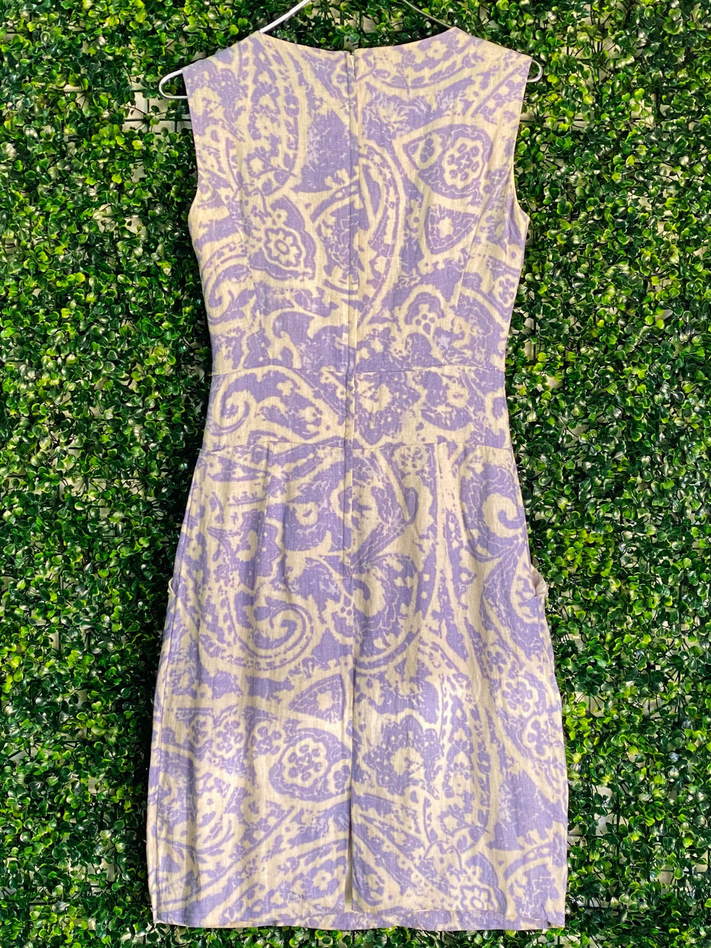 Jo Borkett Lavender Paisley Linen Sheath Dress — back