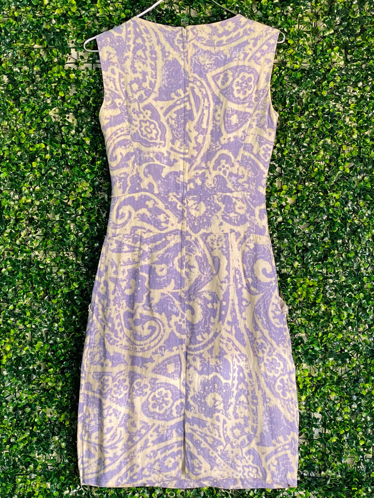 Jo Borkett Lavender Paisley Linen Sheath Dress — back