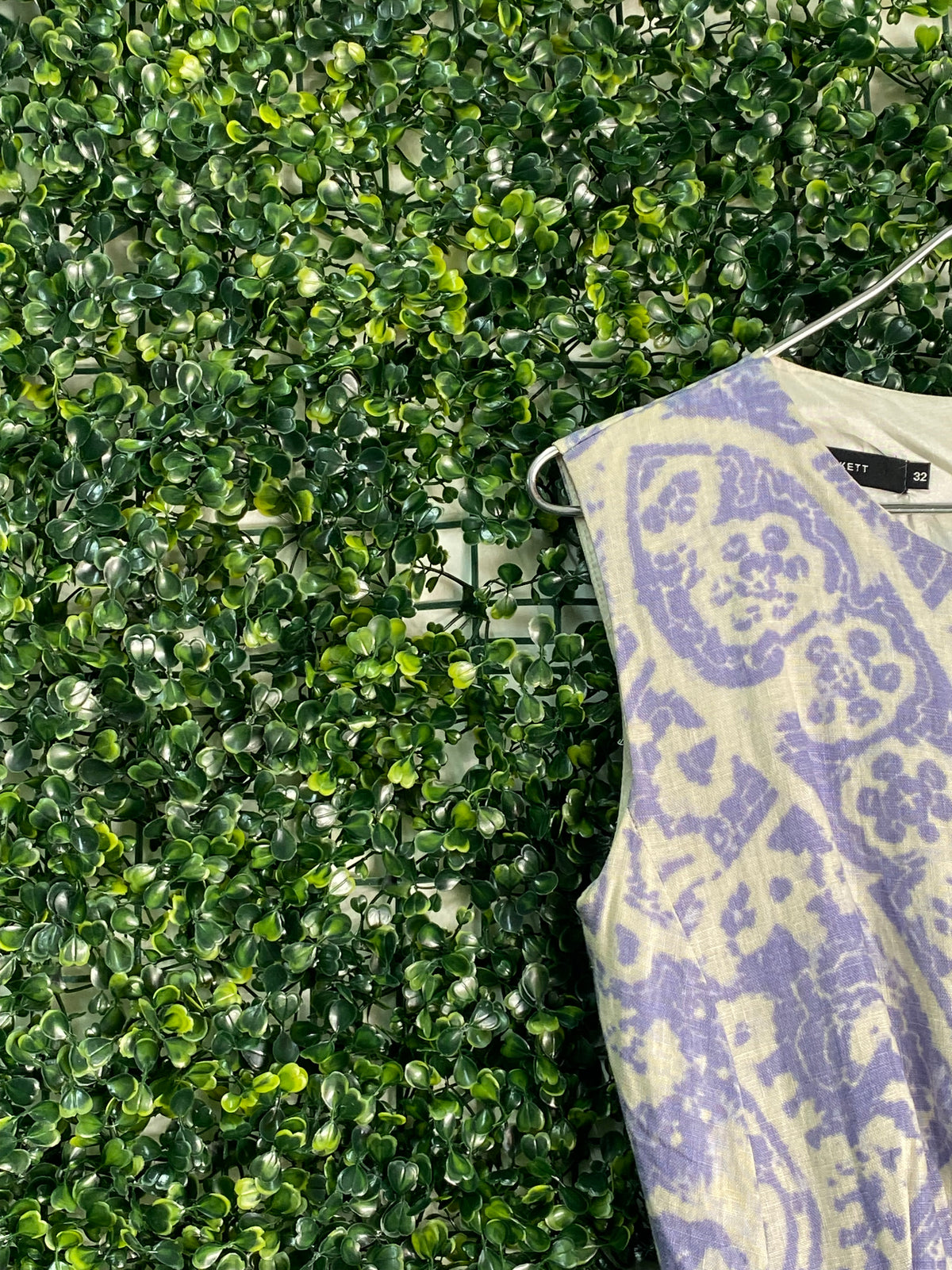 Jo Borkett Lavender Paisley Linen Sheath Dress — detail