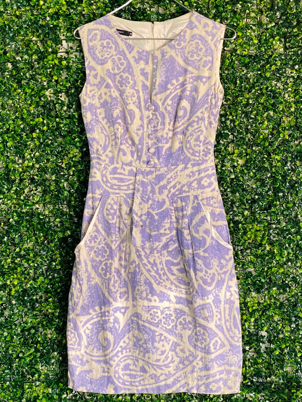 Jo Borkett Lavender Paisley Linen Sheath Dress — front