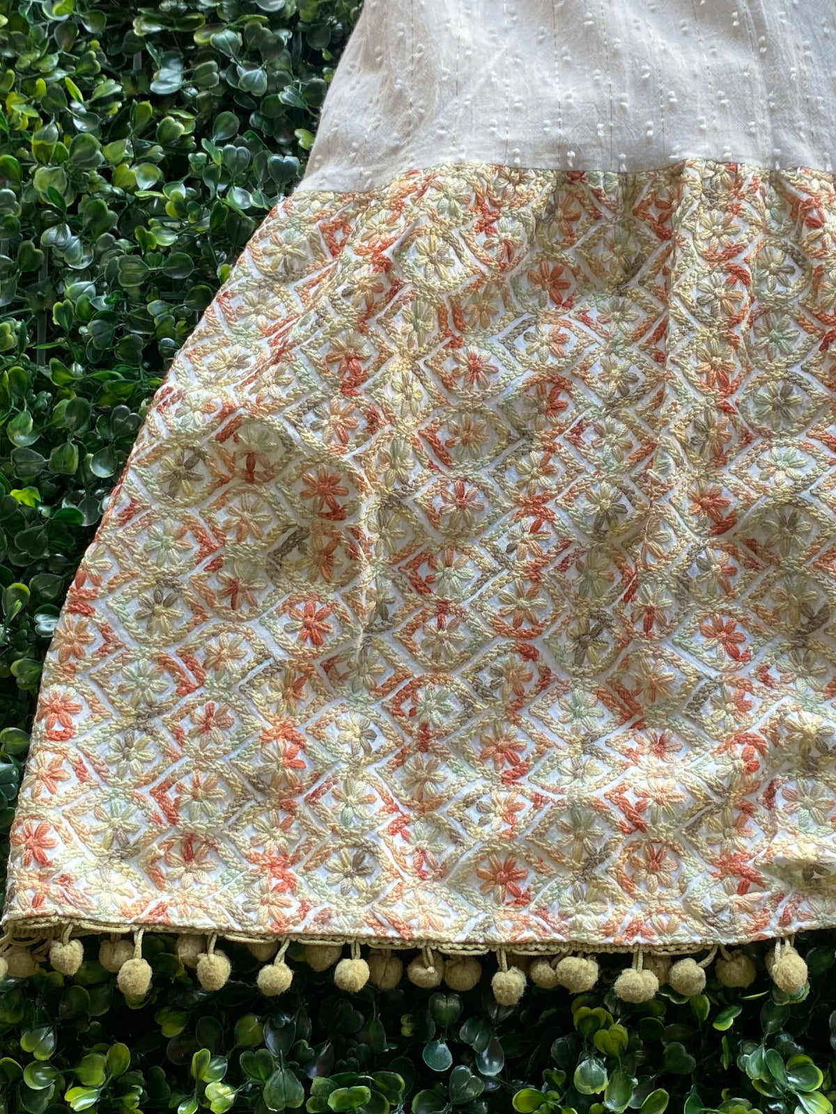 Cream Embroidered Bell-Sleeve Boho Dress — detail