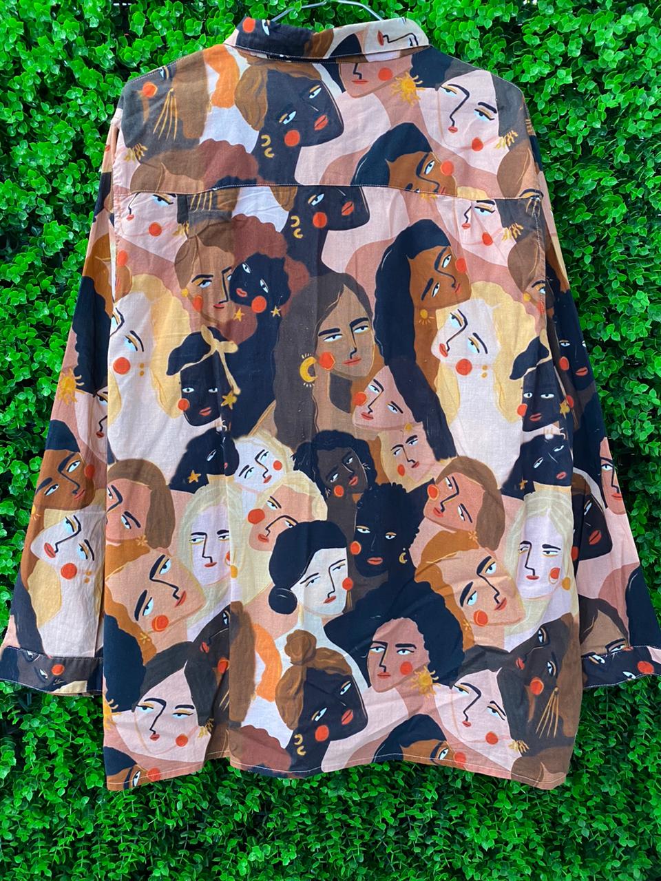 Ginger Mary Abstract Face Print Button-Up Shirt