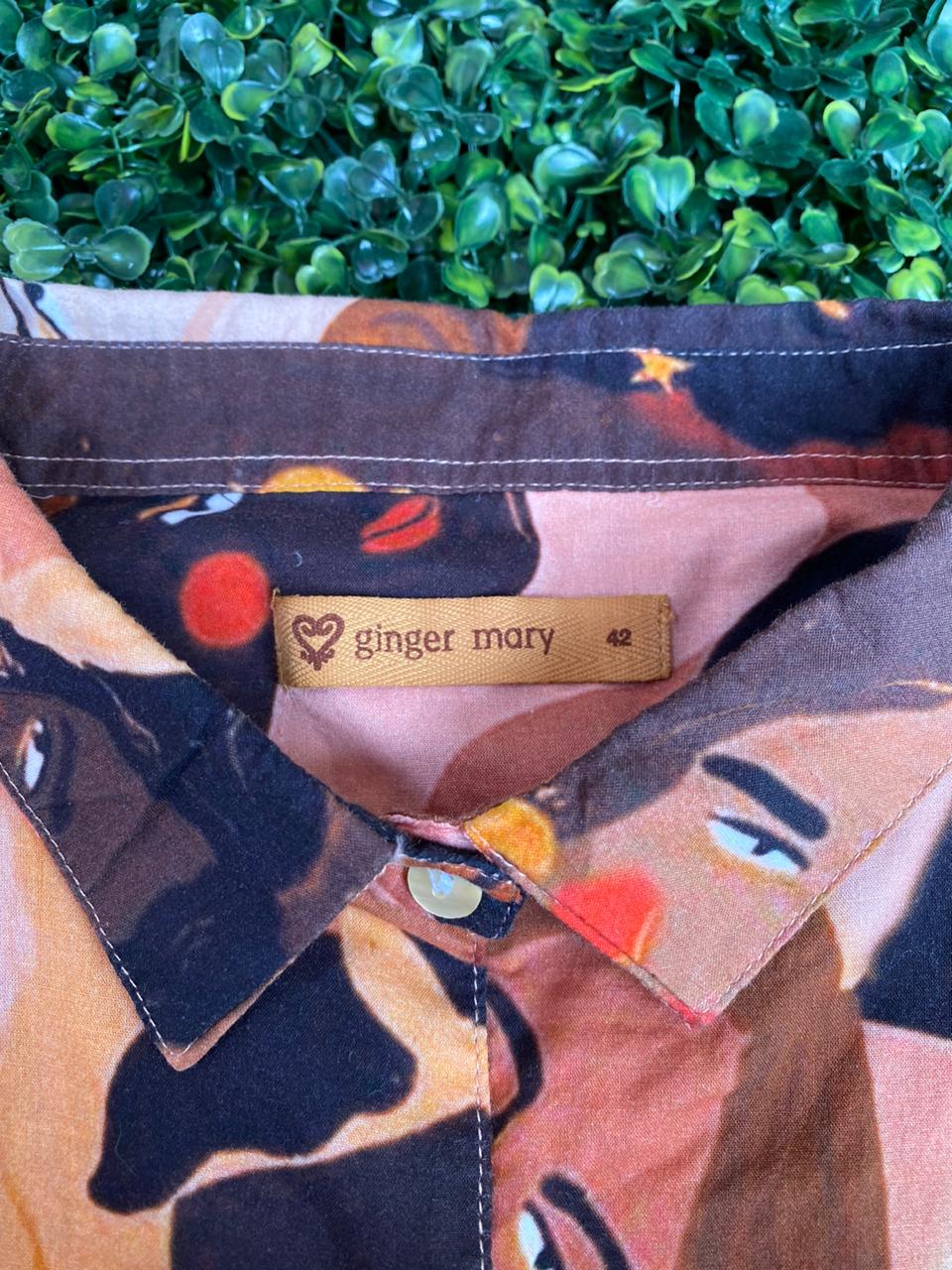 Ginger Mary Abstract Face Print Button-Up Shirt