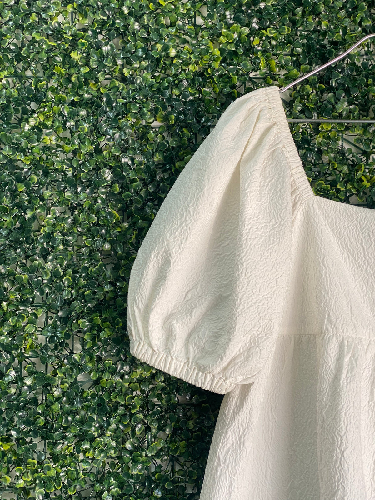 Vero Moda Ivory Textured Puff-Sleeve Mini Dress — detail