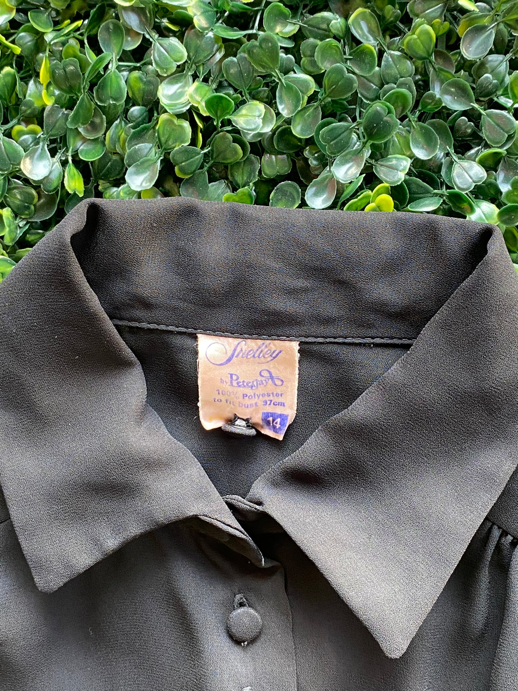 Shelley Black Covered-Button Vintage Blouse — brand