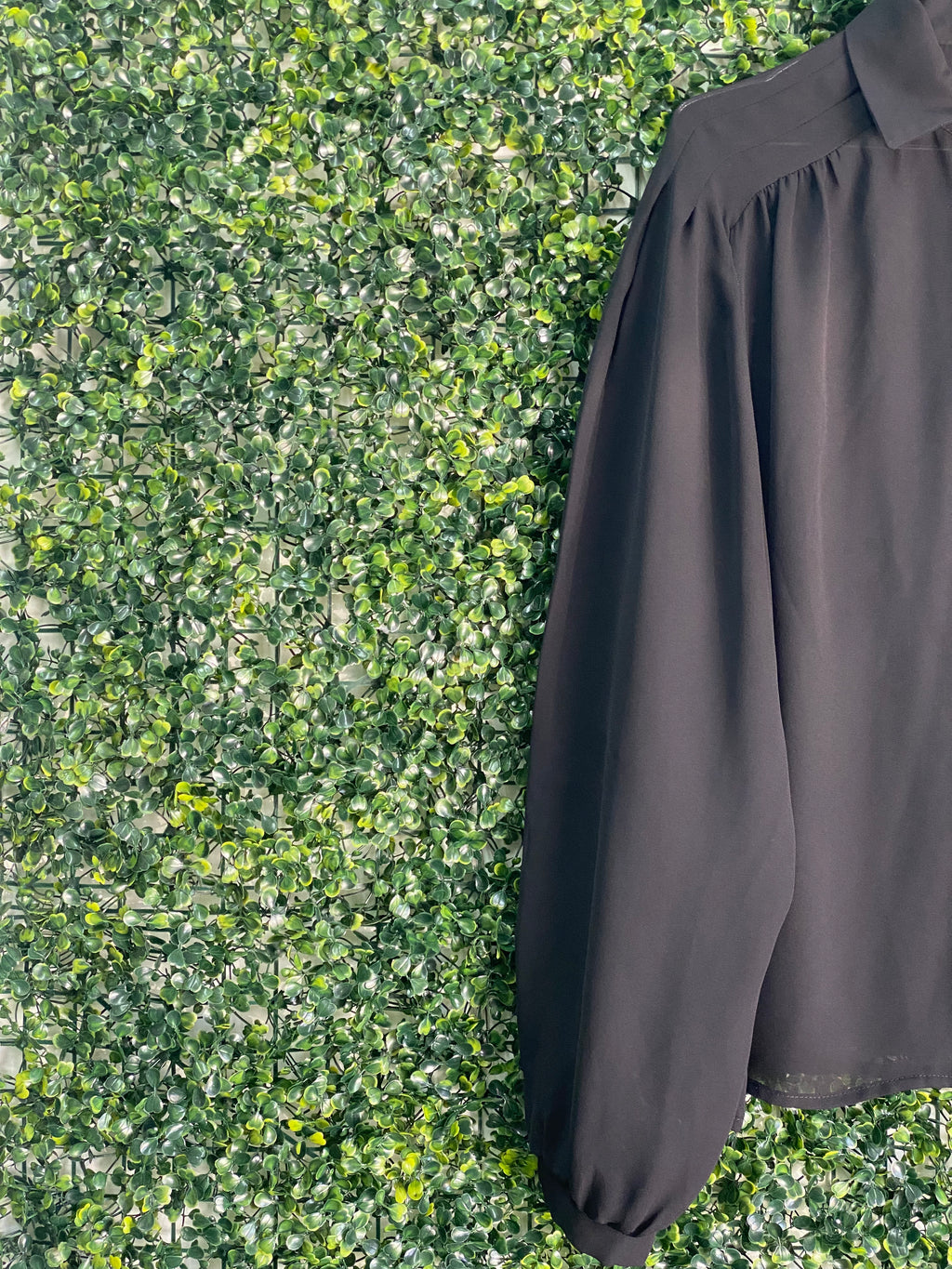 Shelley Black Covered-Button Vintage Blouse — detail