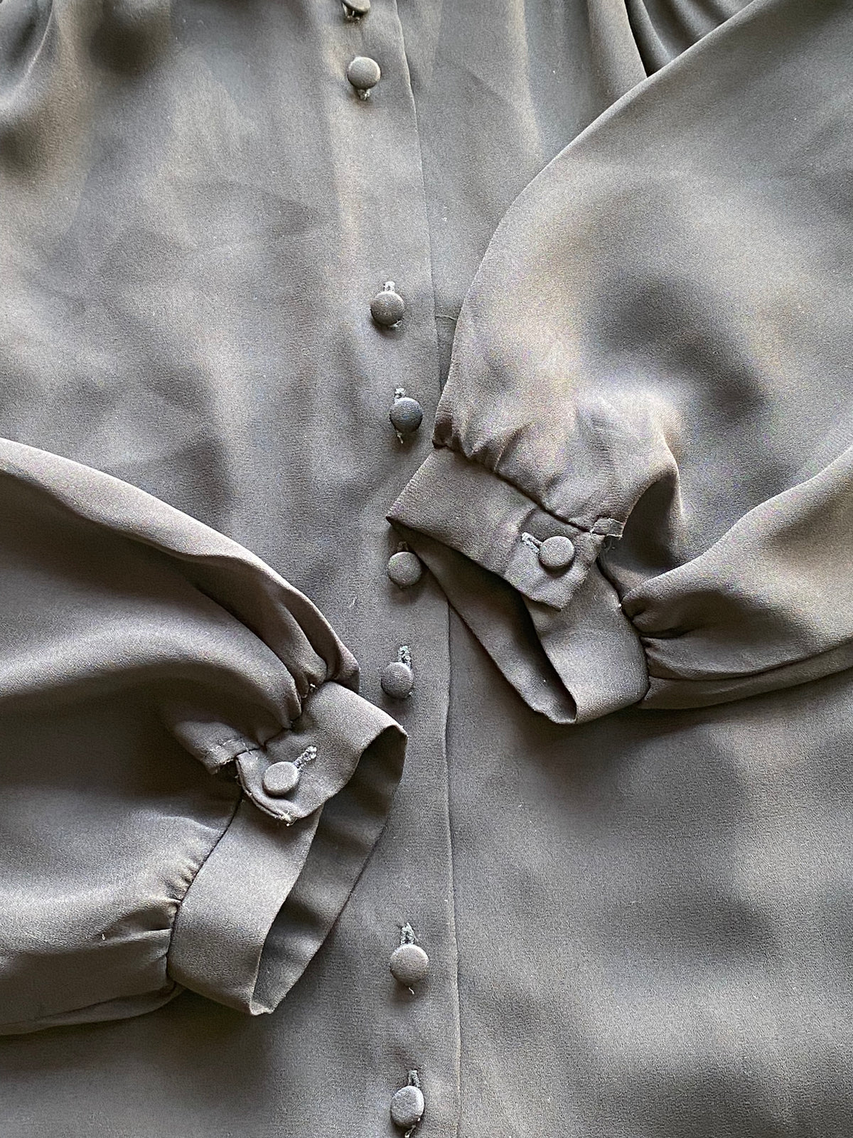 Shelley Black Covered-Button Vintage Blouse — detail